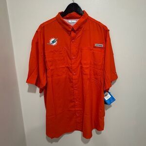 Columbia Men's Short Sleeve Miami Dolphins Orange Fishing Shirt
